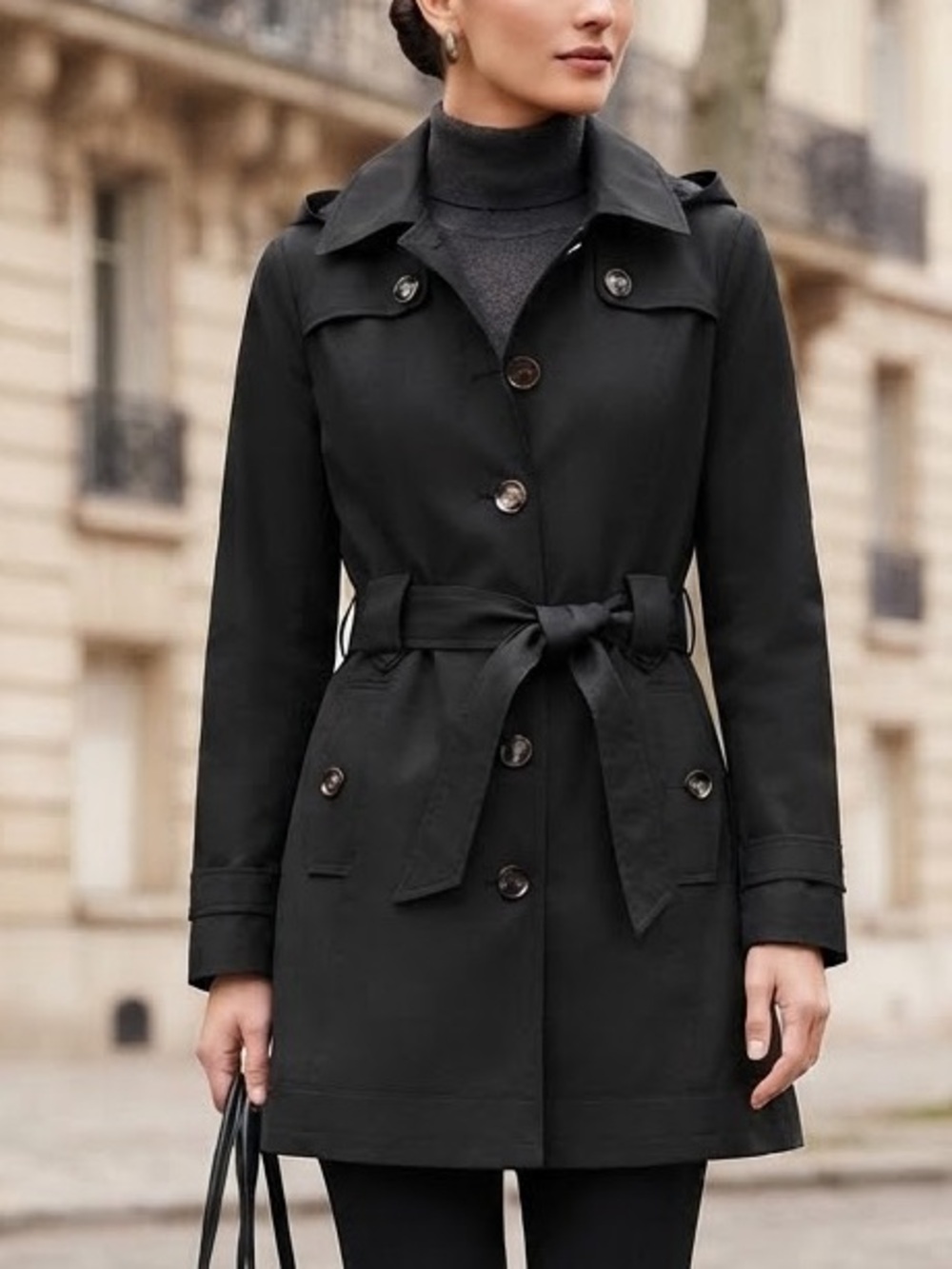 Liz Claiborne Black Single-Breasted Belted Trench Coat